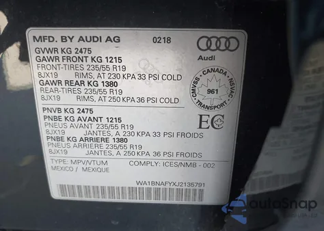 2018 Audi Q5 2.0T Premium/2.0T Tech Premium z USA, uszkodzony, nr VIN WA1BNAFYXJ2135791